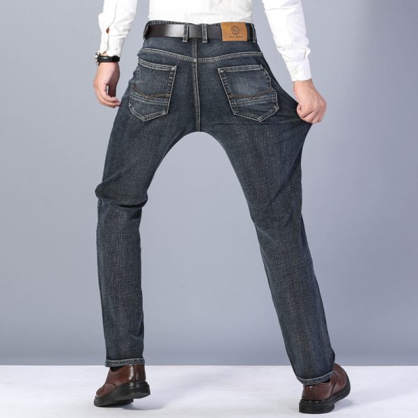 Men's Winter Solid Denim Pants,Men's Jeans Black  Classic Thermal Straight Trousers Business Relaxed Fit Work Jeans Long Trouser