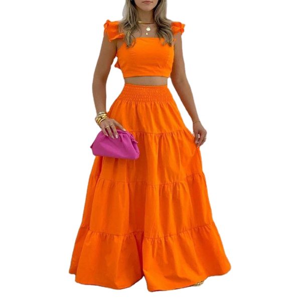 2023 Summer Dress New Arrivals Women's Clothing Fashion Ladies Casual Tank Top Drawstring Slit 2piece Set Womens Maxi Skirts