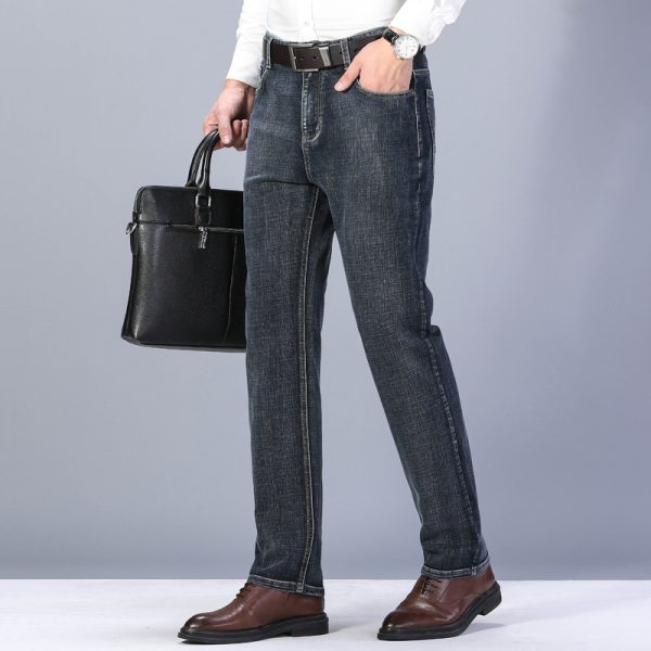 Men's Winter Solid Denim Pants,Men's Jeans Black  Classic Thermal Straight Trousers Business Relaxed Fit Work Jeans Long Trouser