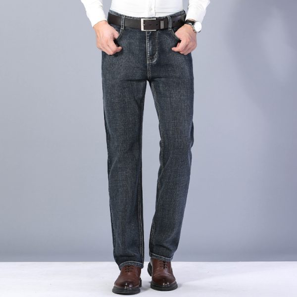 Men's Winter Solid Denim Pants,Men's Jeans Black  Classic Thermal Straight Trousers Business Relaxed Fit Work Jeans Long Trouser