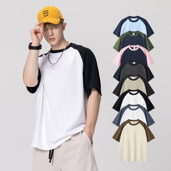 Trending T Shirts for Men Raglan Sleeve 270g Cotton T-shirts With Your Design Summer Breathable Two Tone Blank T-shirts