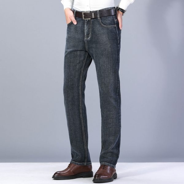 Men's Winter Solid Denim Pants,Men's Jeans Black  Classic Thermal Straight Trousers Business Relaxed Fit Work Jeans Long Trouser