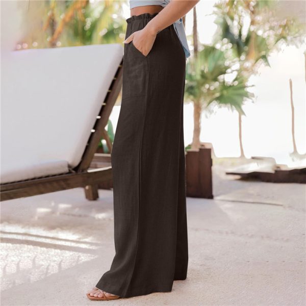 Women's Clothing Fashion Pure Color Ruffled Patch Pockets Casual Wide-leg Trousers Straight-leg Pants