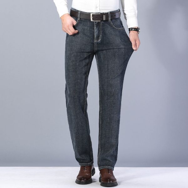 Men's Winter Solid Denim Pants,Men's Jeans Black  Classic Thermal Straight Trousers Business Relaxed Fit Work Jeans Long Trouser
