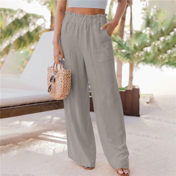 Women's Clothing Fashion Pure Color Ruffled Patch Pockets Casual Wide-leg Trousers Straight-leg Pants
