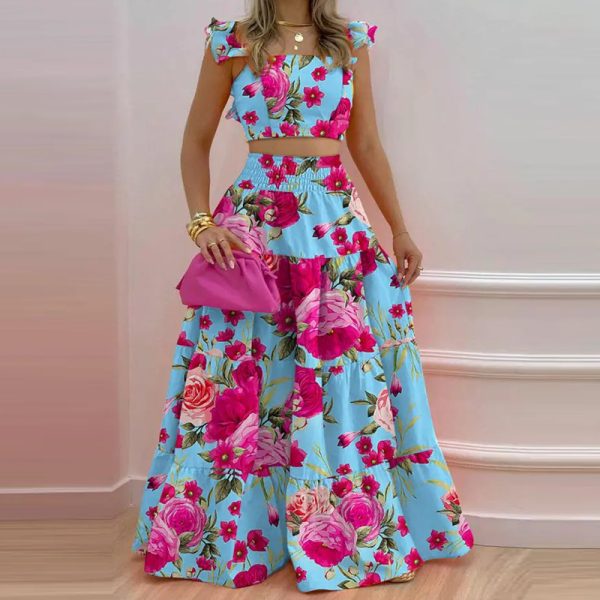 2023 Summer Dress New Arrivals Women's Clothing Fashion Ladies Casual Tank Top Drawstring Slit 2piece Set Womens Maxi Skirts