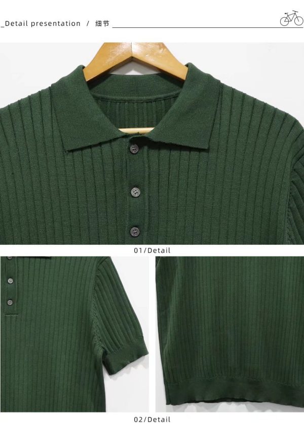 M-3XL Polo Neck Shirt Short Sleeve Men's Loose Relaxed Summer Thin Solid Knit T-shirt Underlay