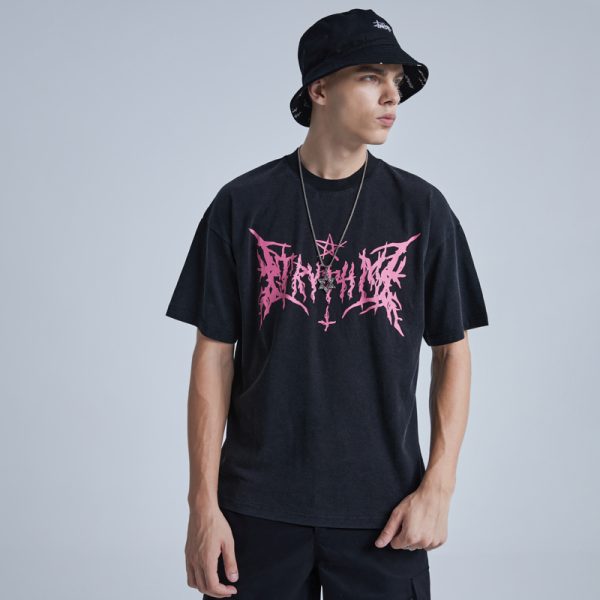 Custom Streetwear T Shirt Manufacturer Retro Graffiti Print Short Sleeve Wash Casual Men's Tshirts