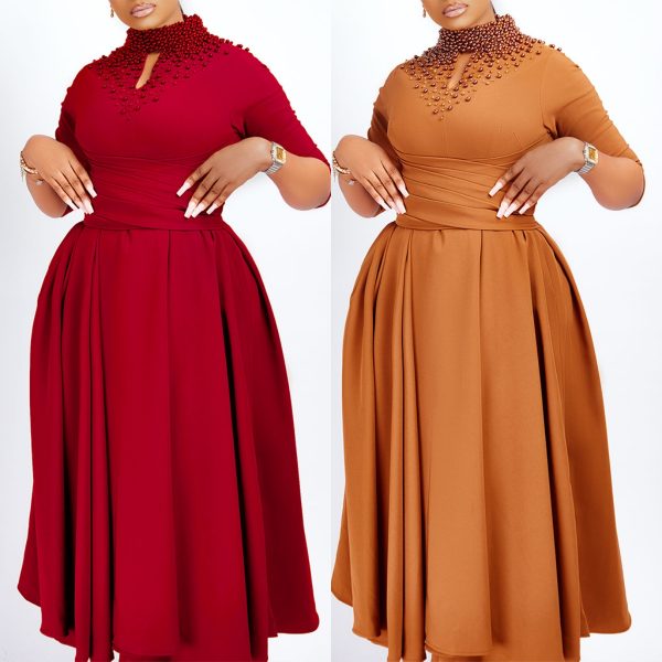 D454 New Arrival Solid Color Maxi Dresses Women's Clothing Wholesale O Neck Long Sleeve Plus Size Women Dresses