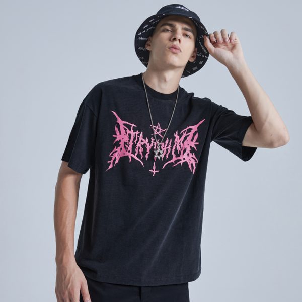 Custom Streetwear T Shirt Manufacturer Retro Graffiti Print Short Sleeve Wash Casual Men's Tshirts