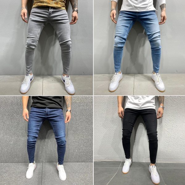 Rts Pants Denim New Arrival Men's Jeans Printing Stone Washing Trousers Ripped Path Paint Slim Jeans Male