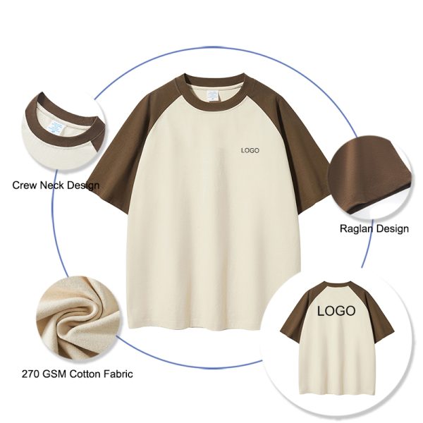 Trending T Shirts for Men Raglan Sleeve 270g Cotton T-shirts With Your Design Summer Breathable Two Tone Blank T-shirts