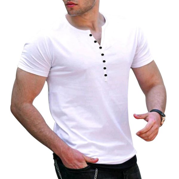 White Cotton Men's Oversized Casual Short Sleeve Solid Pattern Knitted  Drop-Shoulder V-Neck T-Shirts