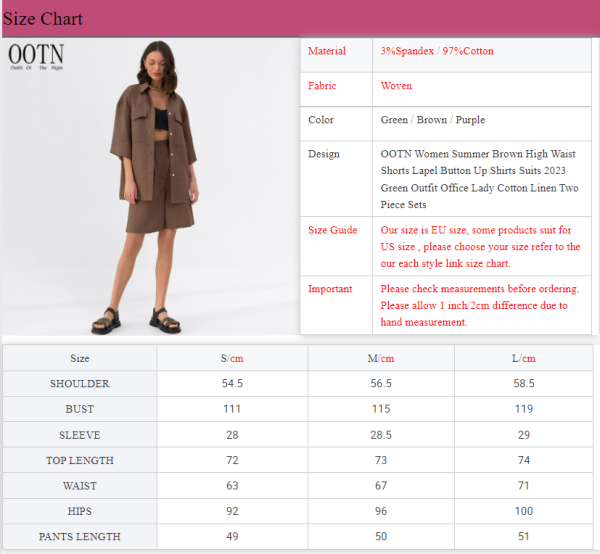 For OOTN 2023 Women's Office Lady Outfit Green Cotton Linen Two-Piece Set High Waist Brown Shorts Lapel Button Shirts Knee Solid