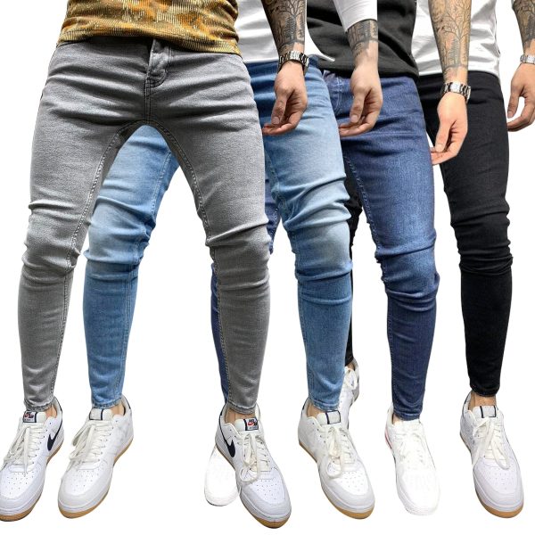 Rts Pants Denim New Arrival Men's Jeans Printing Stone Washing Trousers Ripped Path Paint Slim Jeans Male