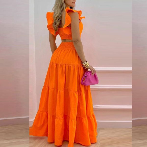 2023 Summer Dress New Arrivals Women's Clothing Fashion Ladies Casual Tank Top Drawstring Slit 2piece Set Womens Maxi Skirts