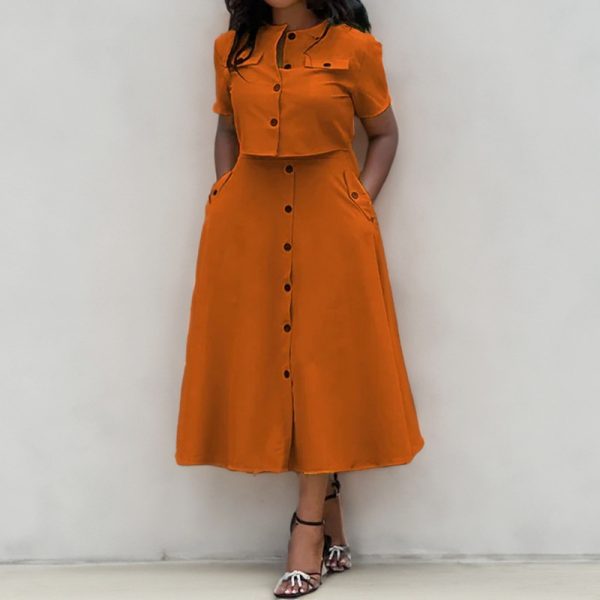 Summer Women Clothing Ladies Casual O Neck Short Sleeve Shirt Crop Top High Waist Button Half Skirt Two Piece Women's Sets
