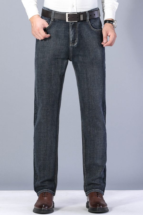 Men's Winter Solid Denim Pants,Men's Jeans Black  Classic Thermal Straight Trousers Business Relaxed Fit Work Jeans Long Trouser