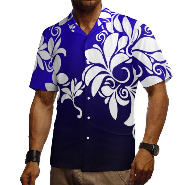Top Quality Hawaii Style Hibiscus Print and Leaf Short Sleeve With Pocket Shirt Men Polynesian Gentlemen Casual Loose Shirts